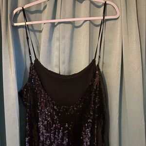 Black Sequin Spaghetti Strap Dress